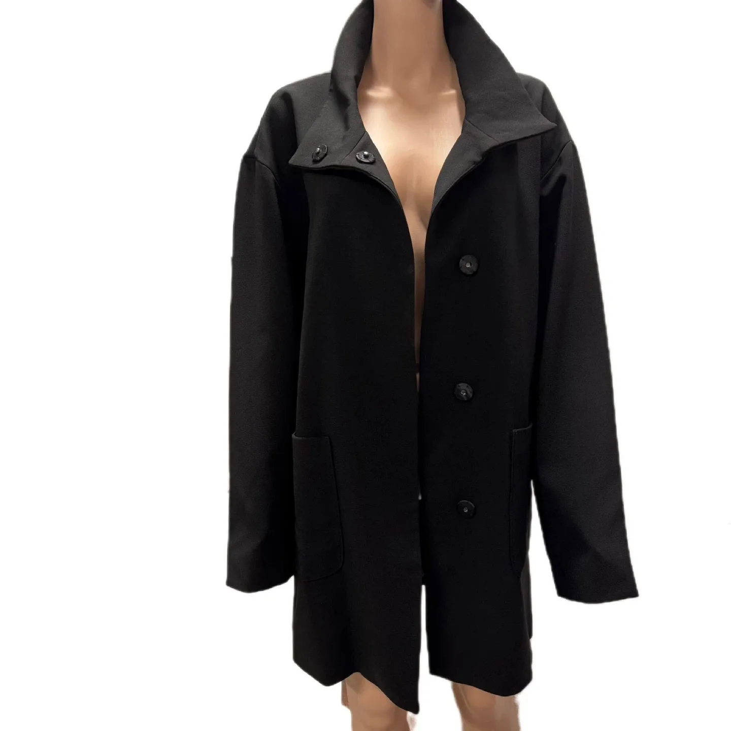 Melanie Lyne Black Funnel Neck Coat – Size 14 (New with Tag)