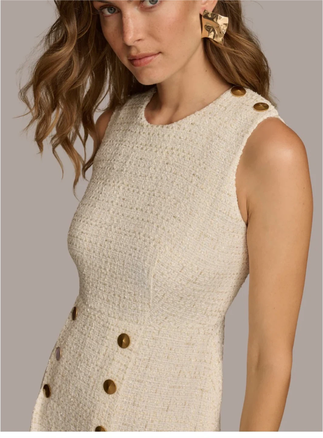 Donna Karan Sleeveless Tweed Midi Dress, Size 6