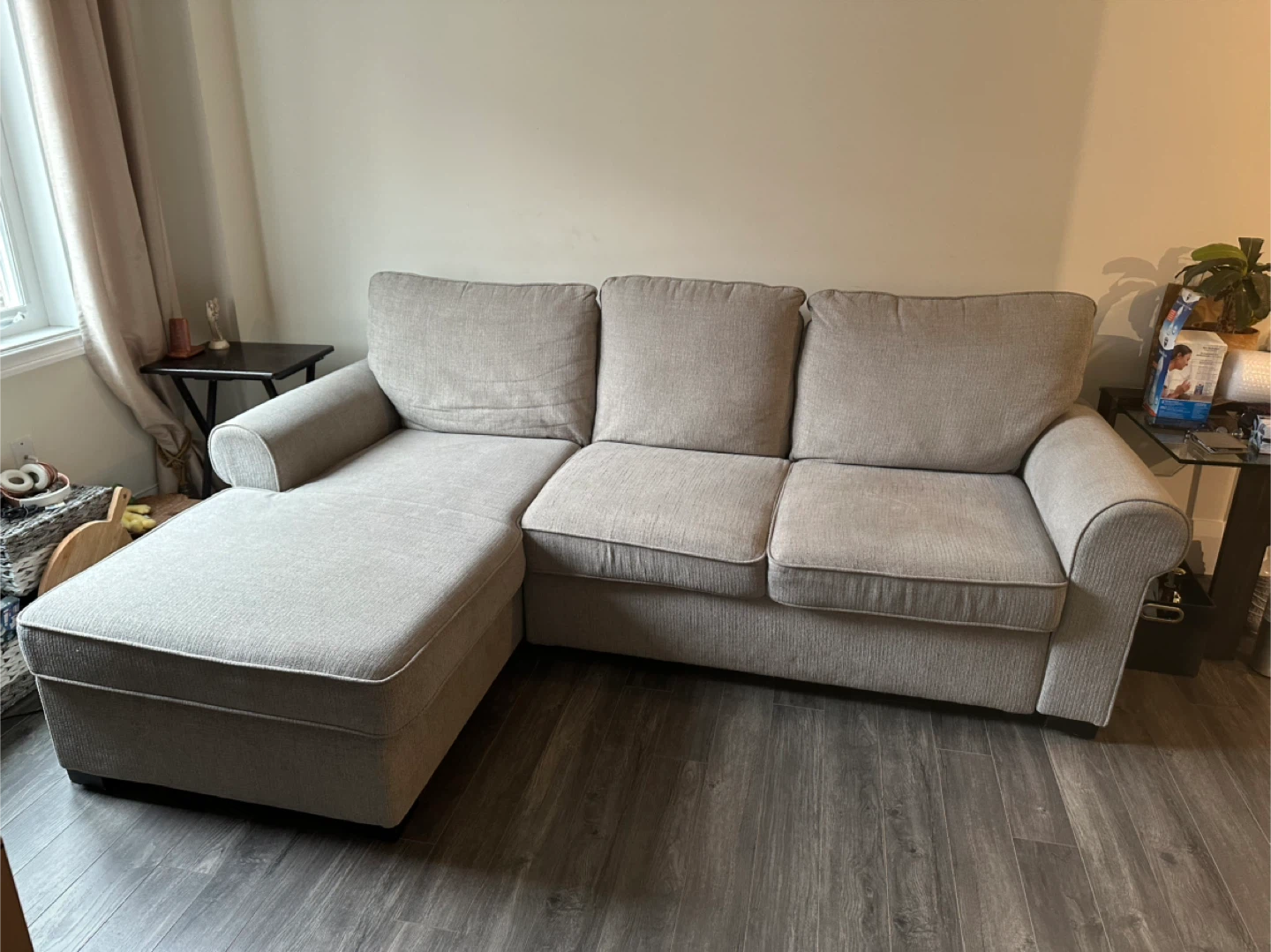 Beige Sectional Sofa with Chaise Lounge - photo 5