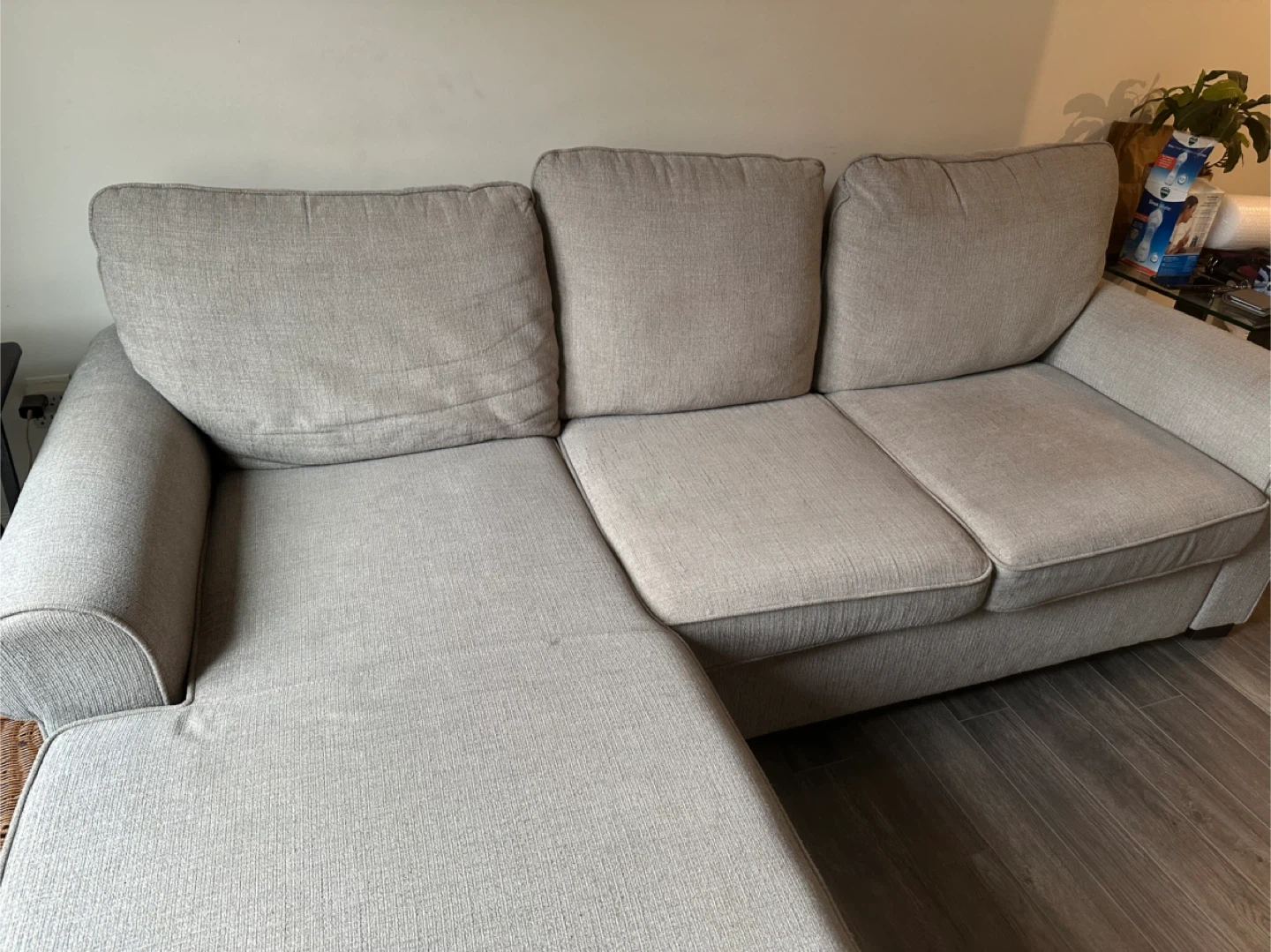 Beige Sectional Sofa with Chaise Lounge - photo 4