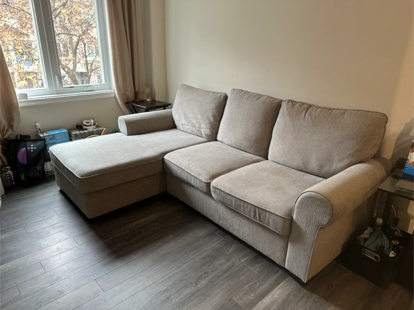 Beige Sectional Sofa with Chaise Lounge