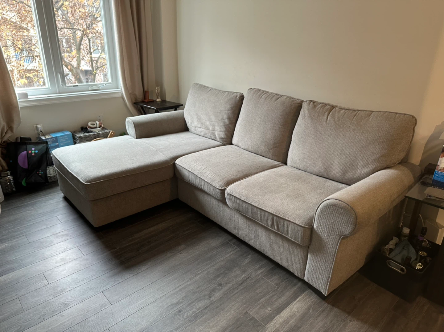 Beige Sectional Sofa with Chaise Lounge - photo 2