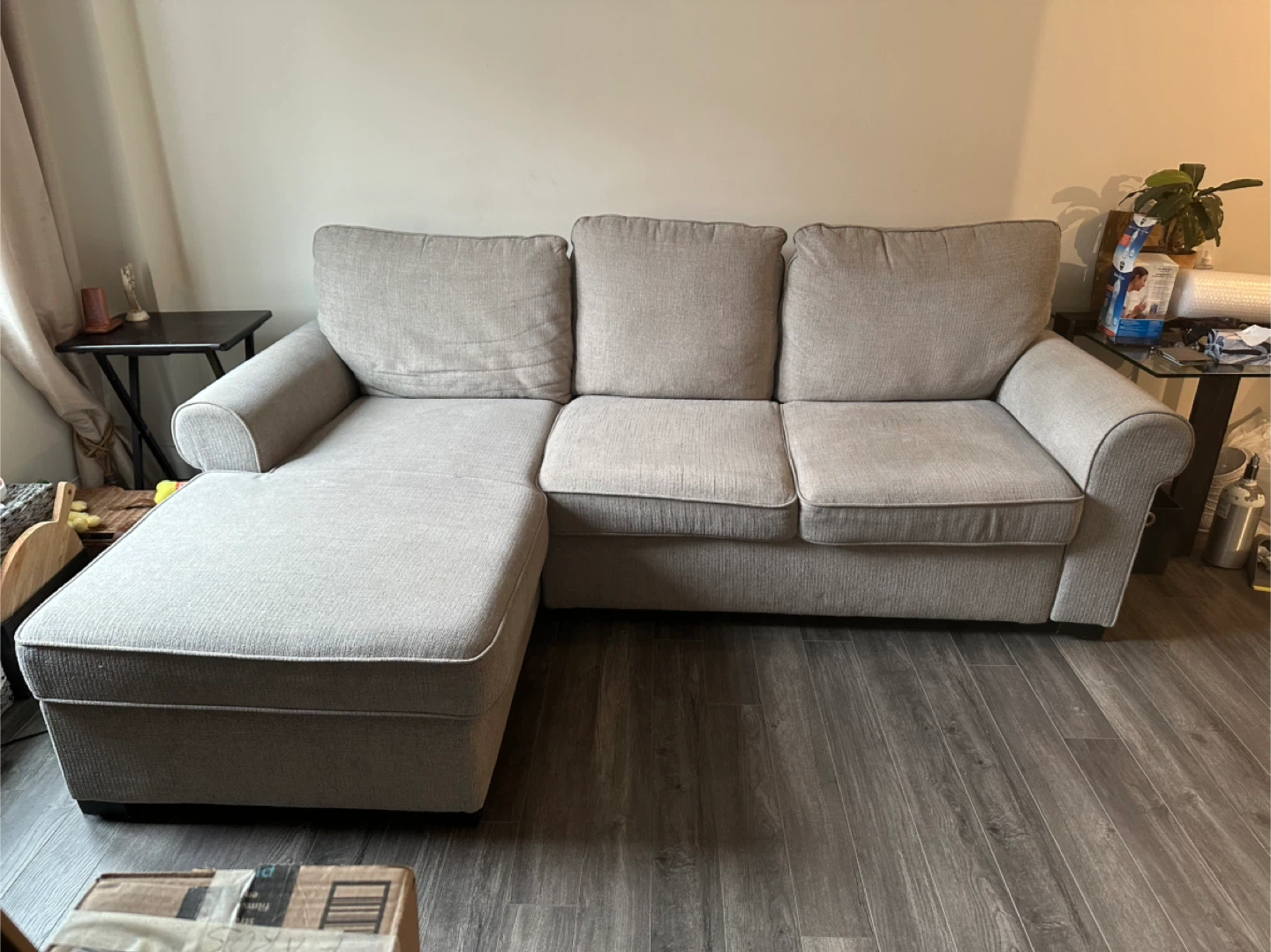 Beige Sectional Sofa with Chaise Lounge - photo 3
