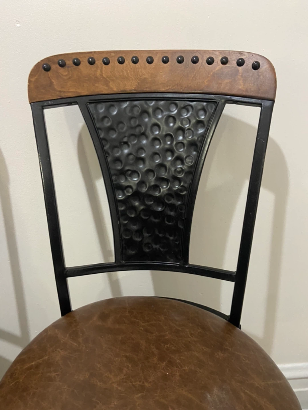 Set of 4 Bar Stools - Brown Leather & Black Metal - photo 2