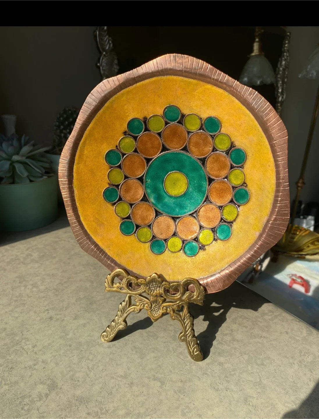 Vintage Copper Enamel Decorative Plate