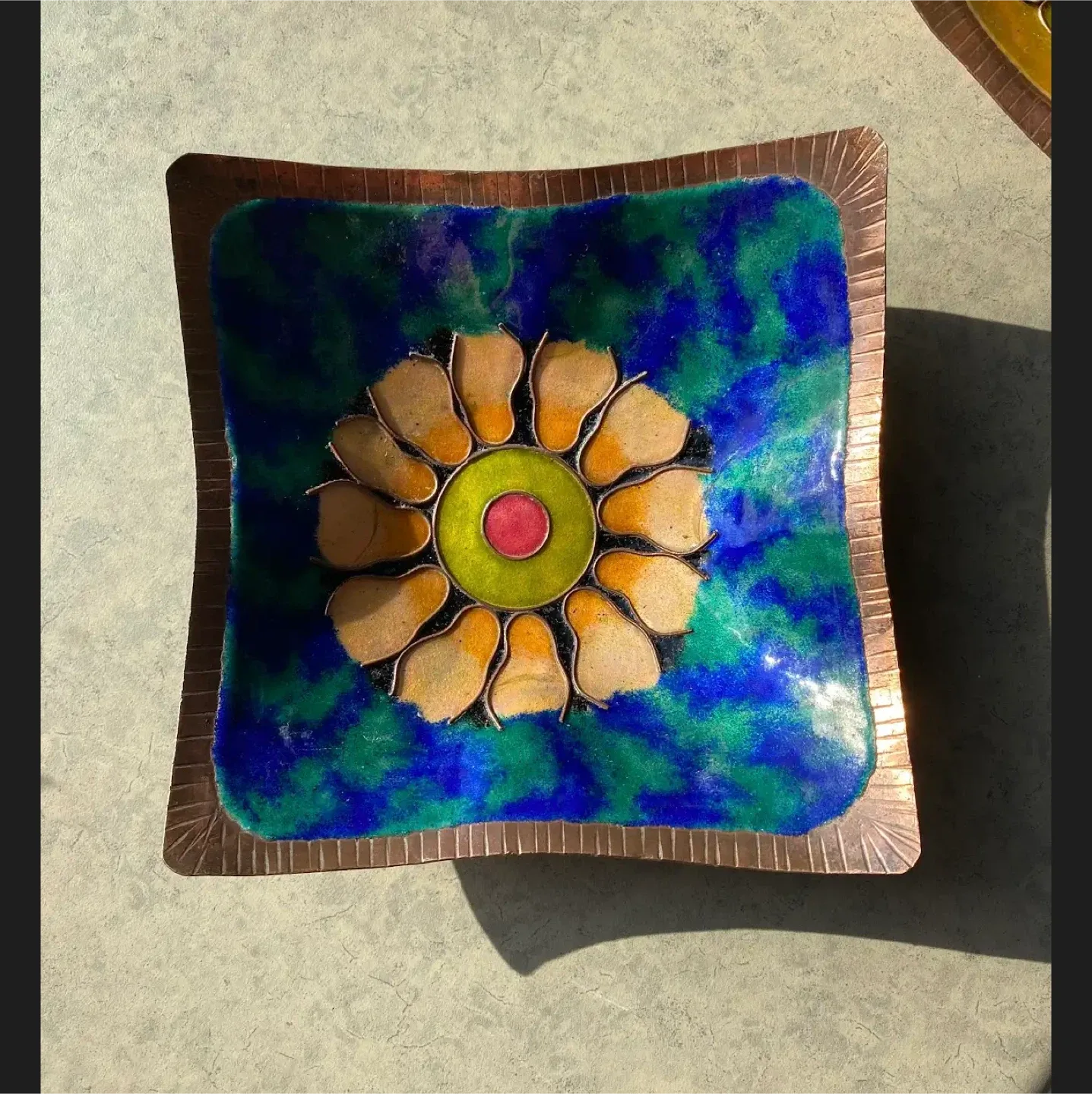 Vintage Copper Enamel Copper Dish with Stand image indicator(2)