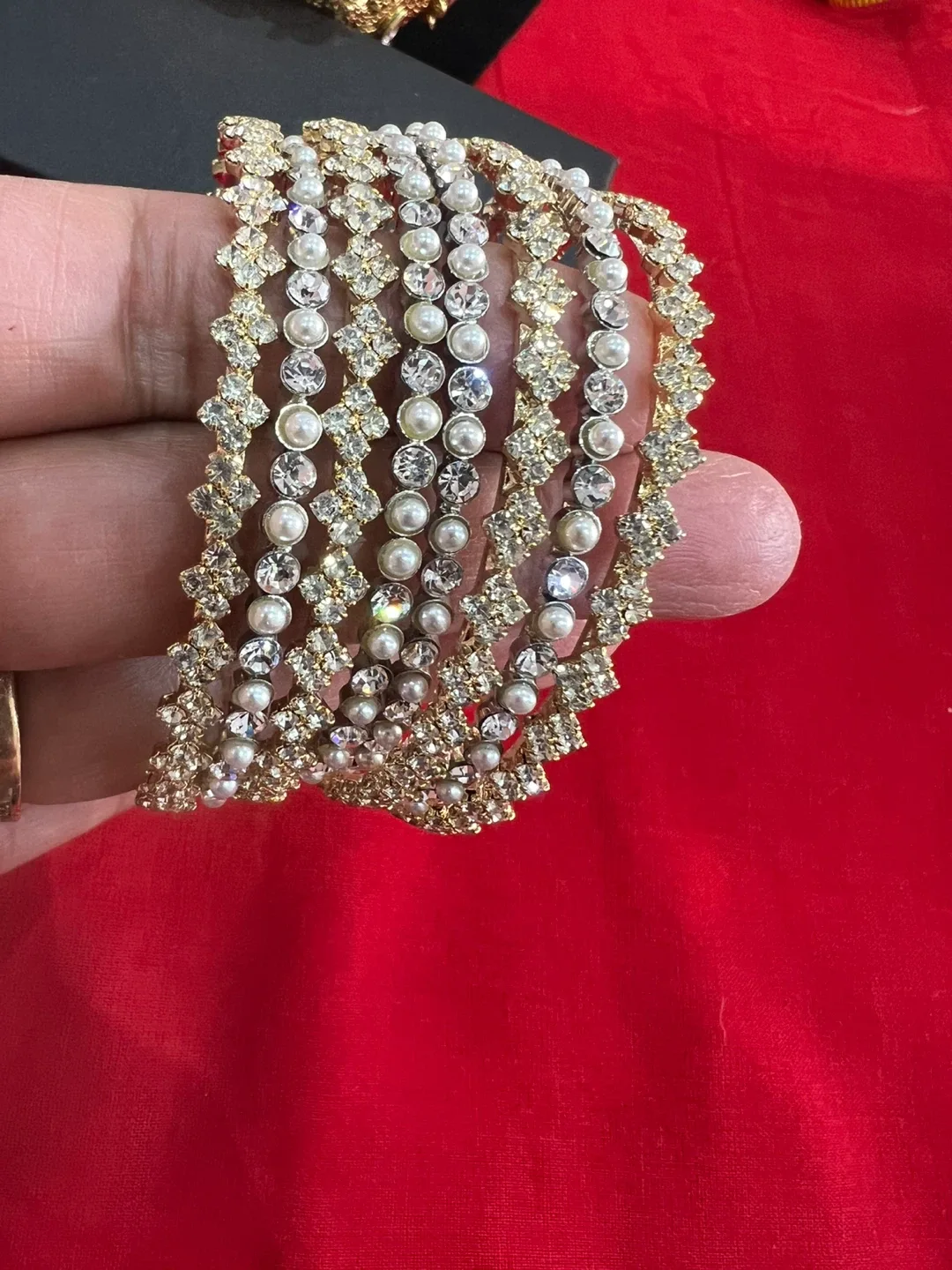 Gold & Pearl Bangle Set