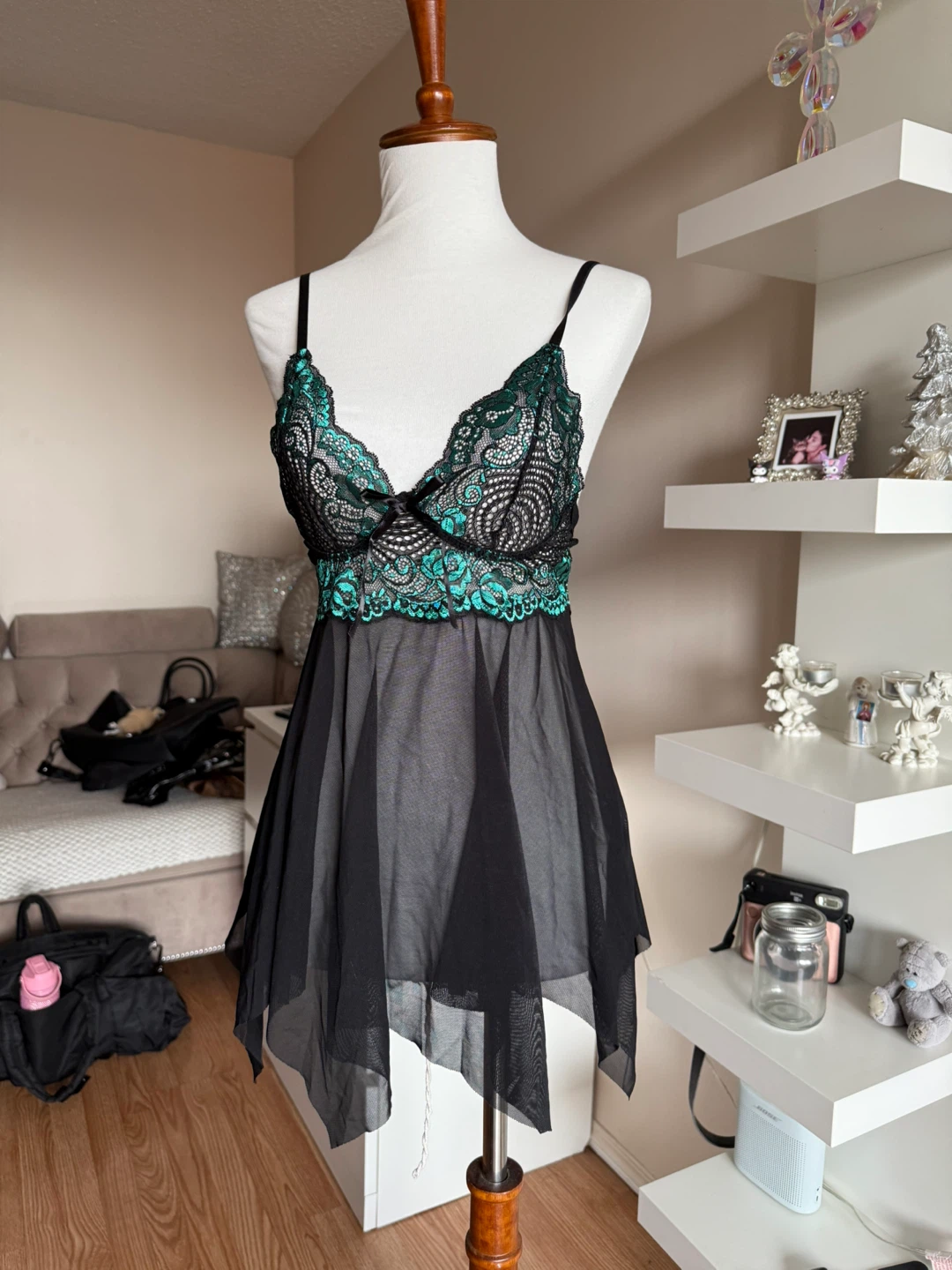 Black & Teal Lace Lingerie