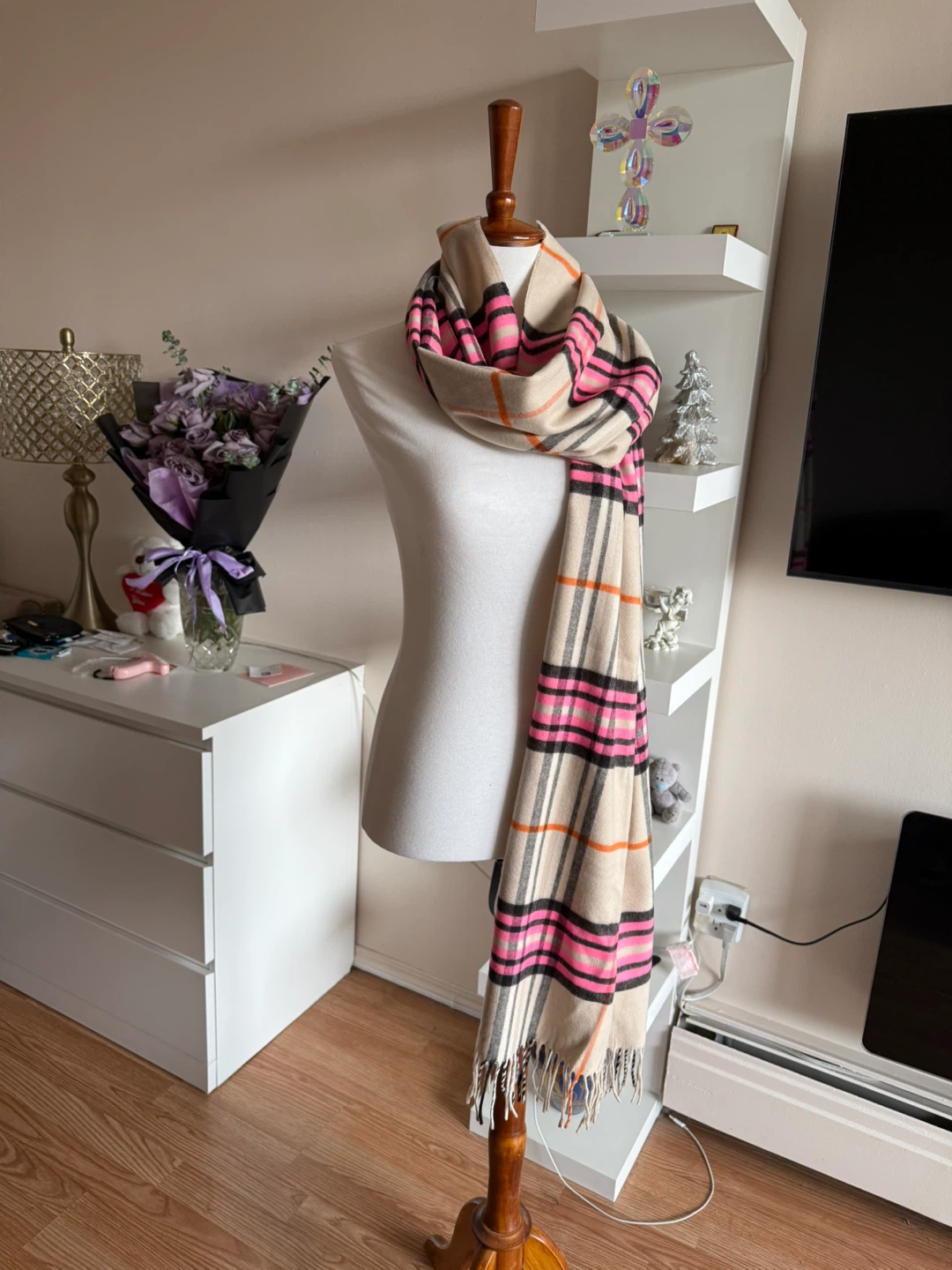Scarf - Pink and Beige Plaid - photo 3