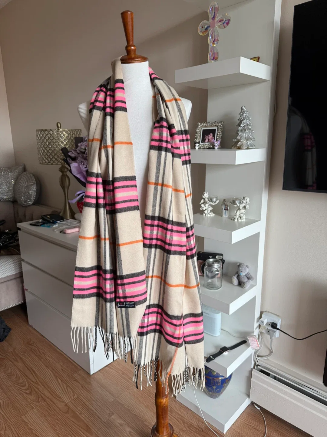 Scarf - Pink and Beige Plaid
