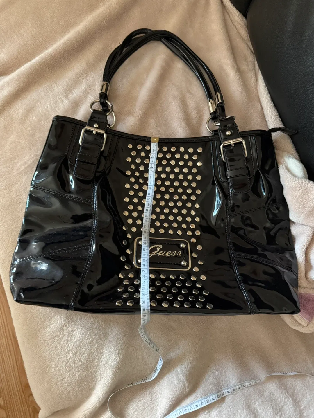Guess Black Patent Leather Studded Tote Bag image indicator(5)