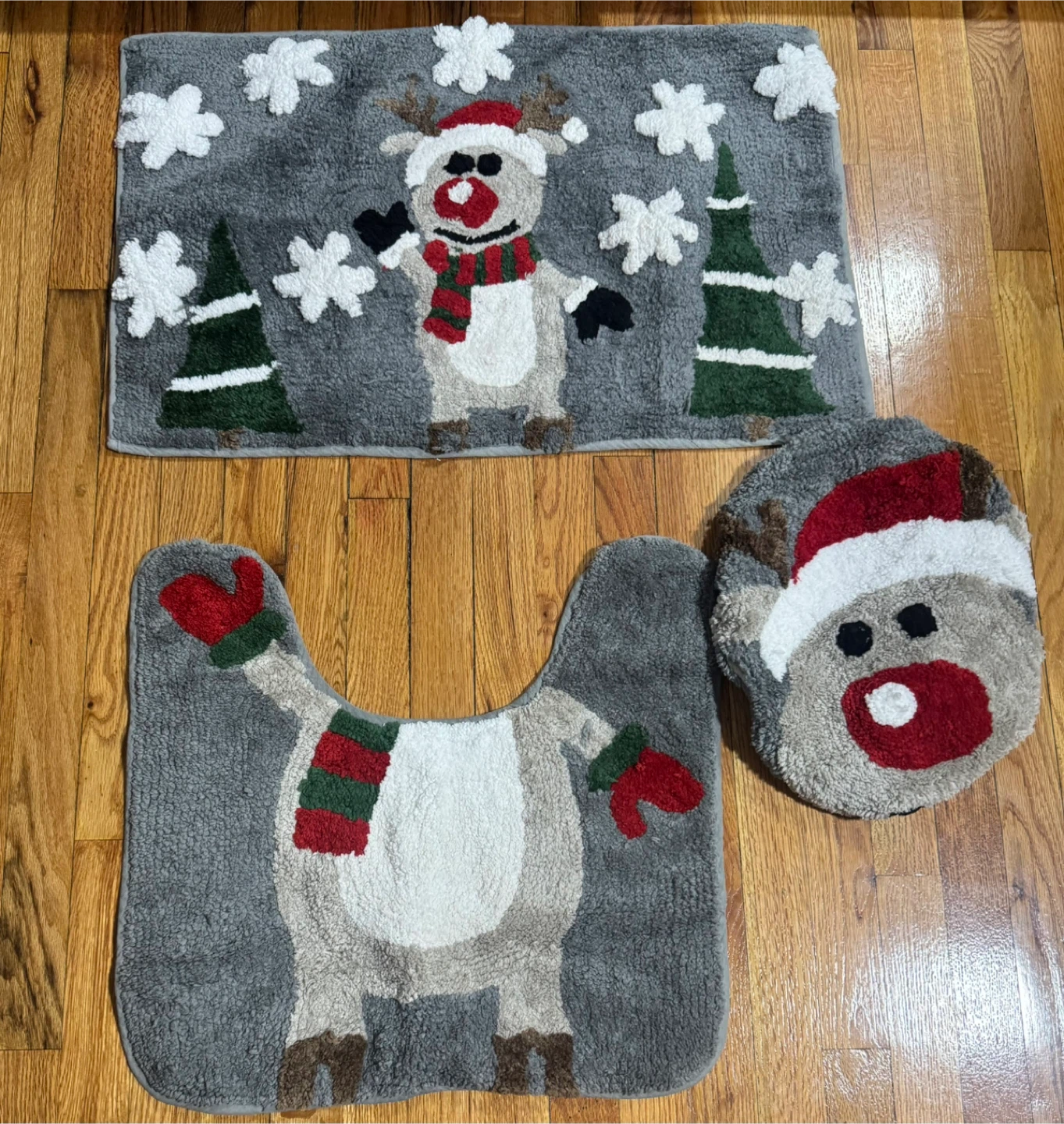Christmas Reindeer Bath Mat Set - 3 Piece