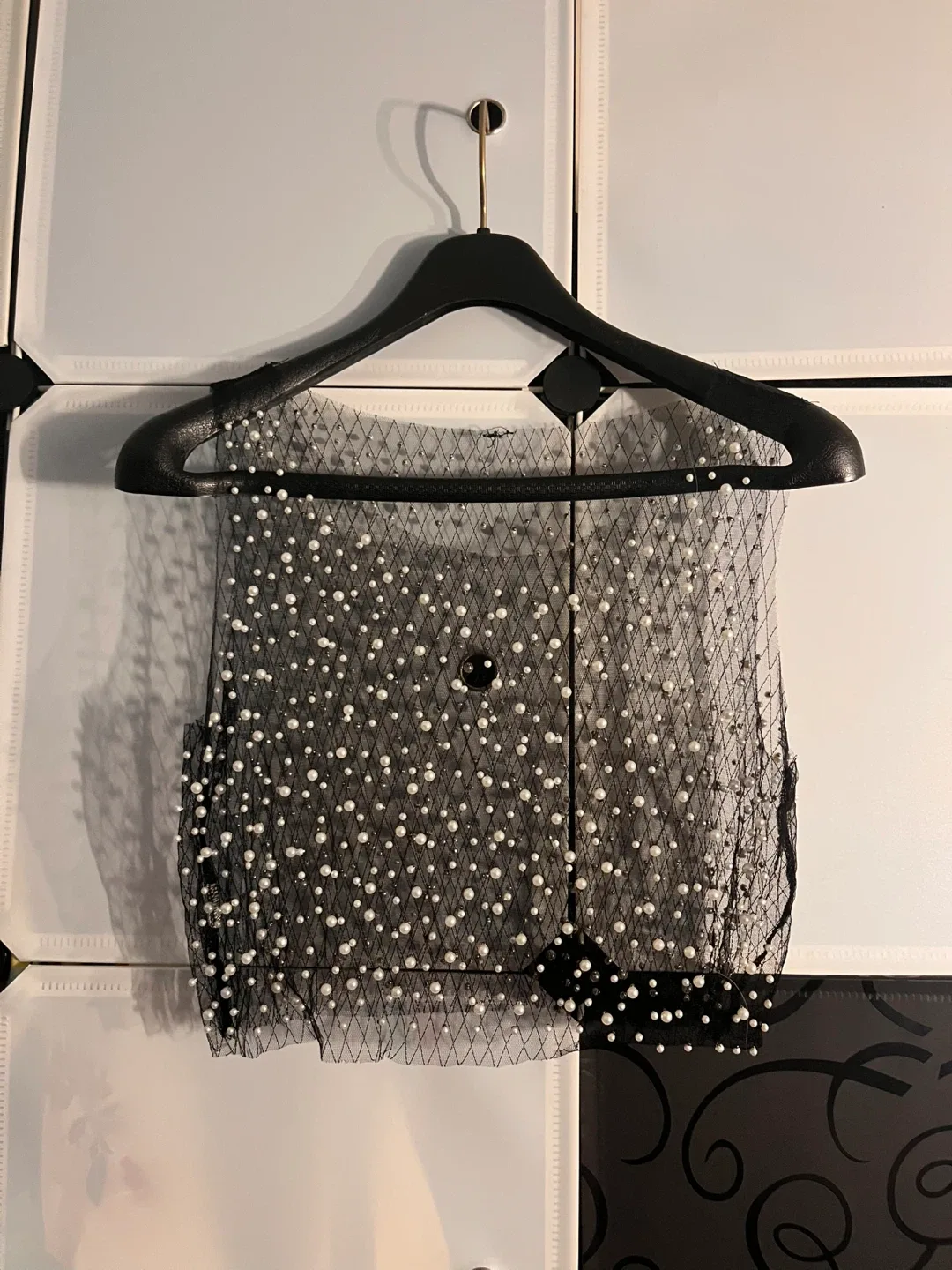 Black Beaded Mesh Top