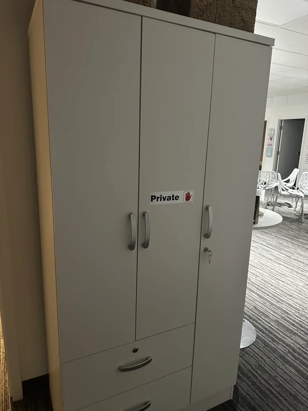 2 doors WHITE wardrobe, 2 drawers, 1 lock- 36W 5.71H  1.18 D