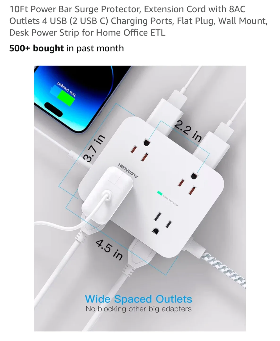 Hanycony Power Bar Surge Protector image indicator(4)