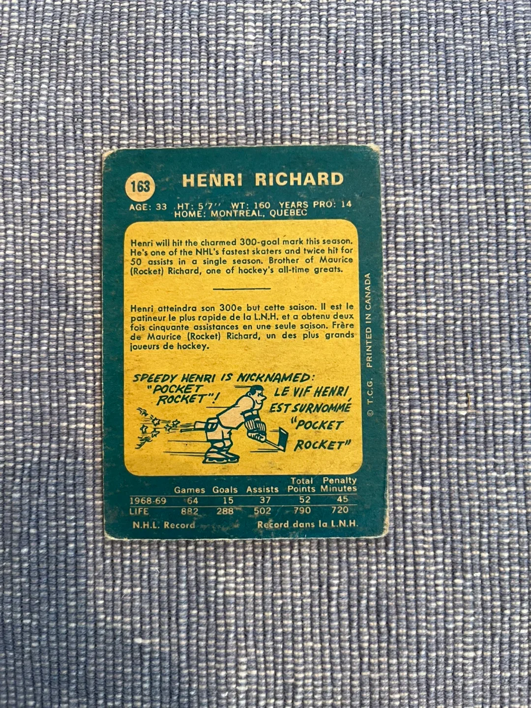 1969-70 OPC O PEE CHEE #163 HENRI RICHARD image indicator(2)