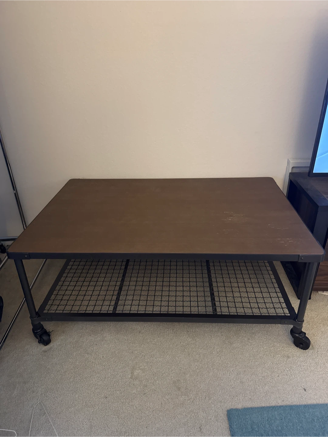 Rolling Coffee Table - Brown Wood & Metal - photo 2