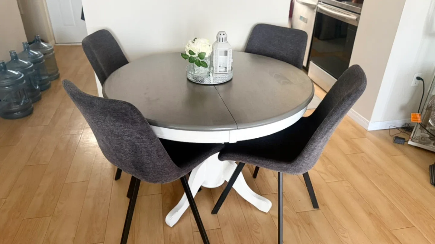 Grey Round Dining Table with 4 Chairs