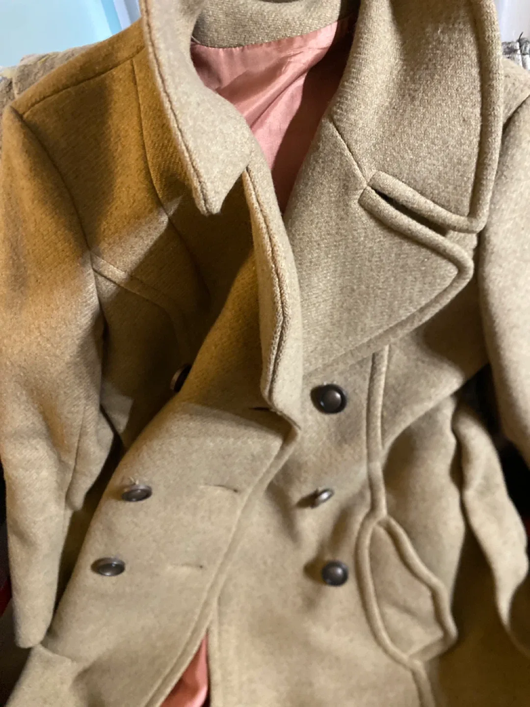 Vintage Wool Blend Coat, Beige image indicator(4)