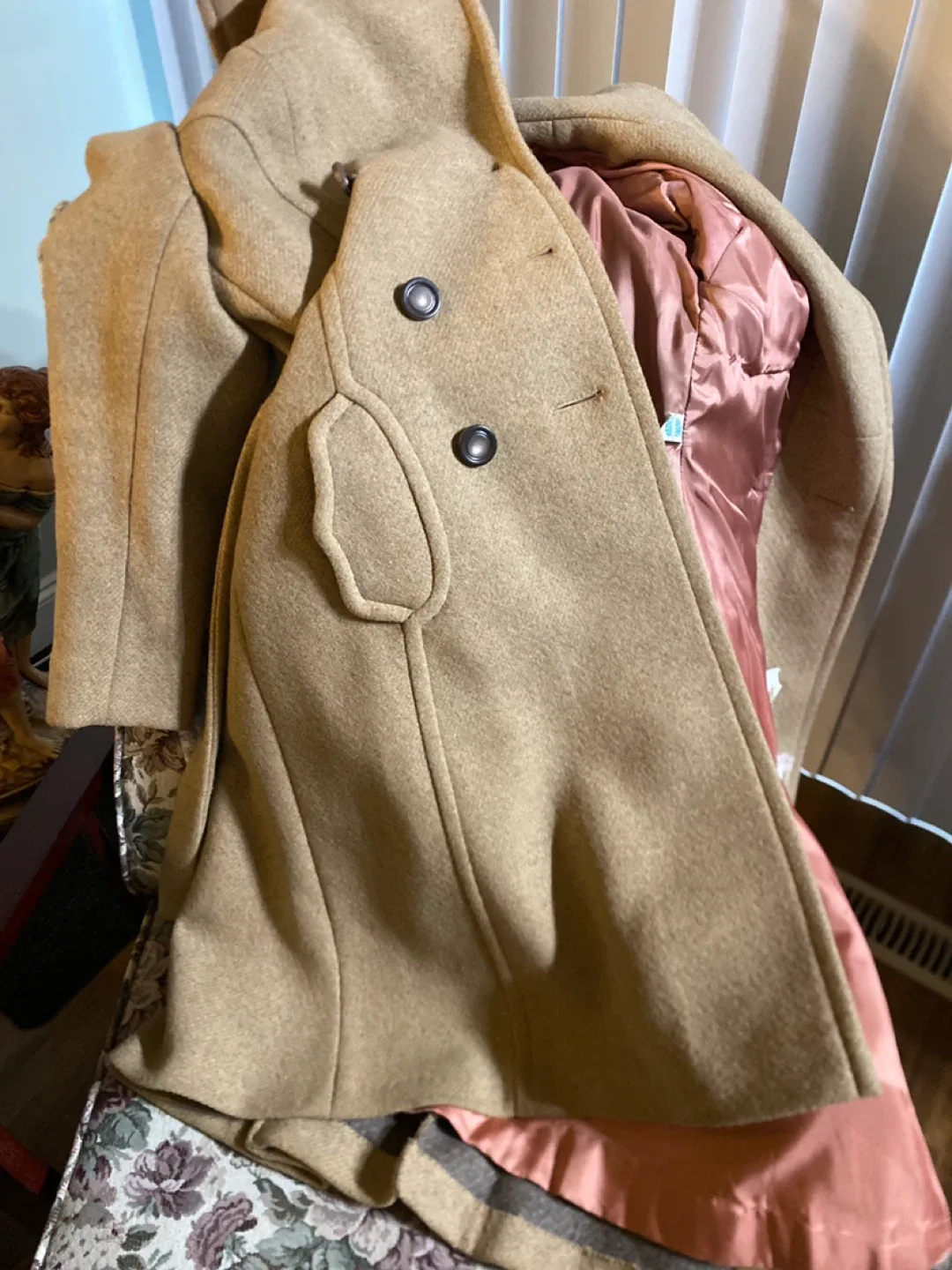 Vintage Wool Blend Coat, Beige image indicator(5)