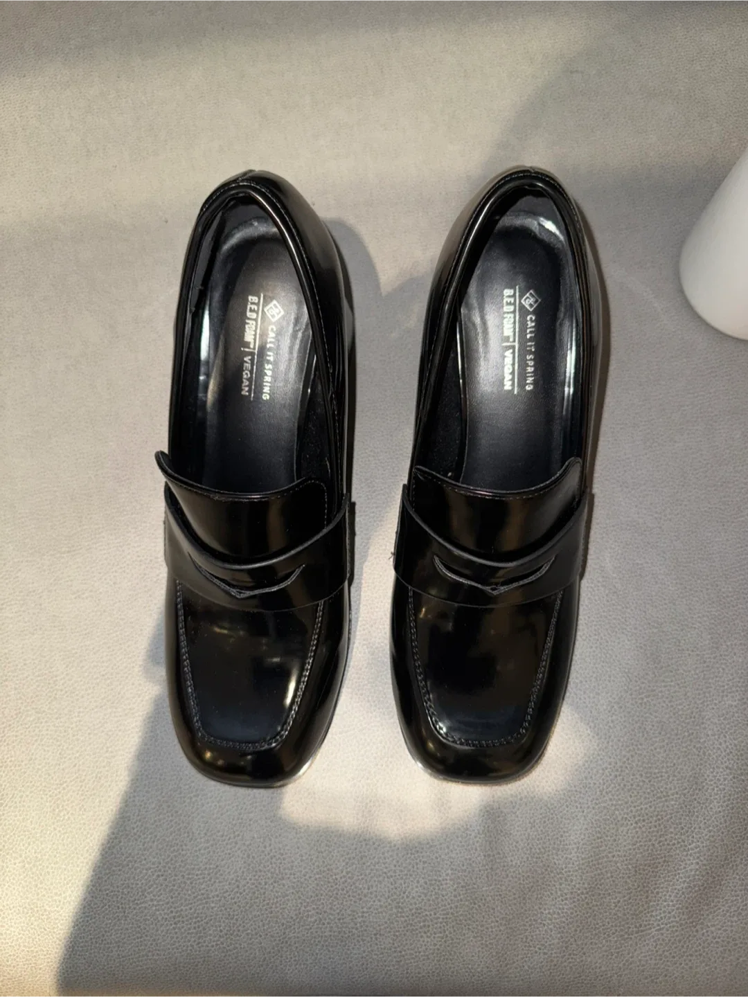 Call It Spring Vegan Black Loafer Heels