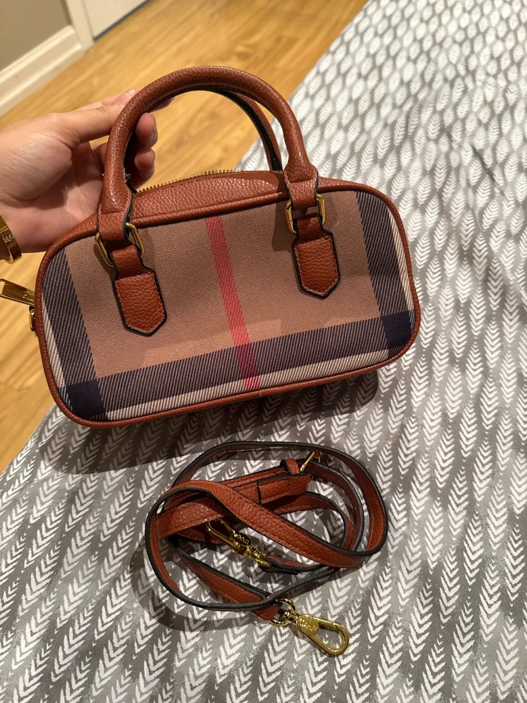 Tildauatte Brown Plaid Mini Boston Bag image indicator(3)