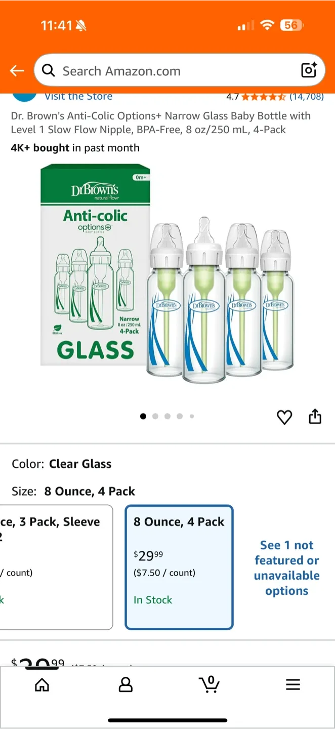 Dr. Brown's Anti-Colic Glass Bottles, 8 oz 4-Pack