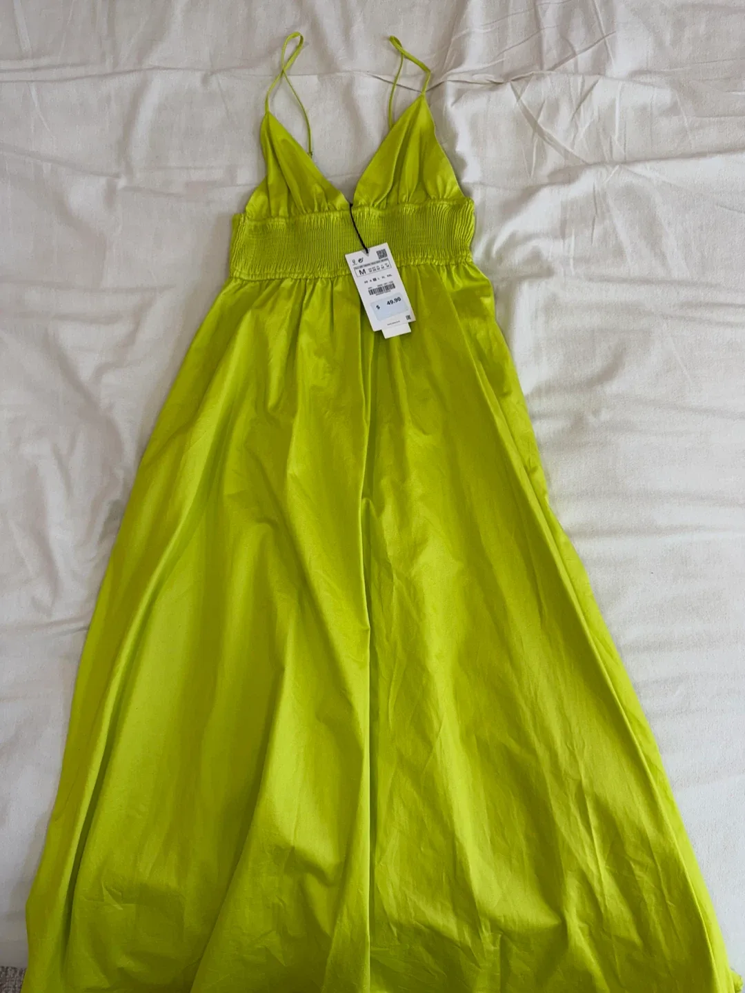 Zara Poplin Midi Neon Green Dress - Size M image indicator(3)