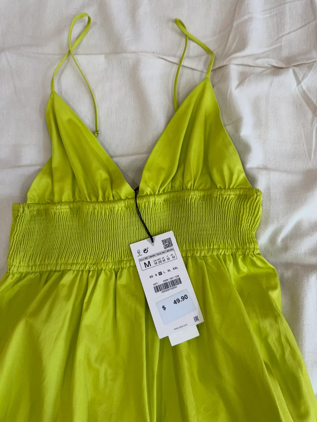 Zara Poplin Midi Neon Green Dress - Size M image indicator(4)