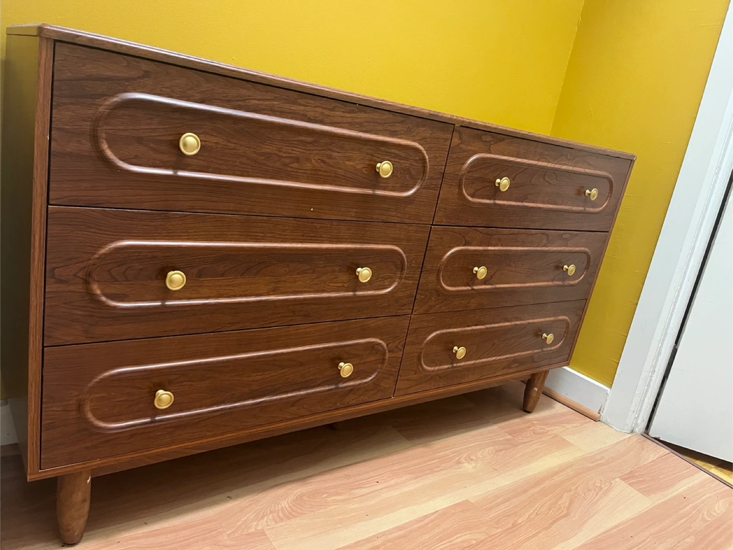 Brown 6-Drawer Dresser with Gold Knobs - photo 2