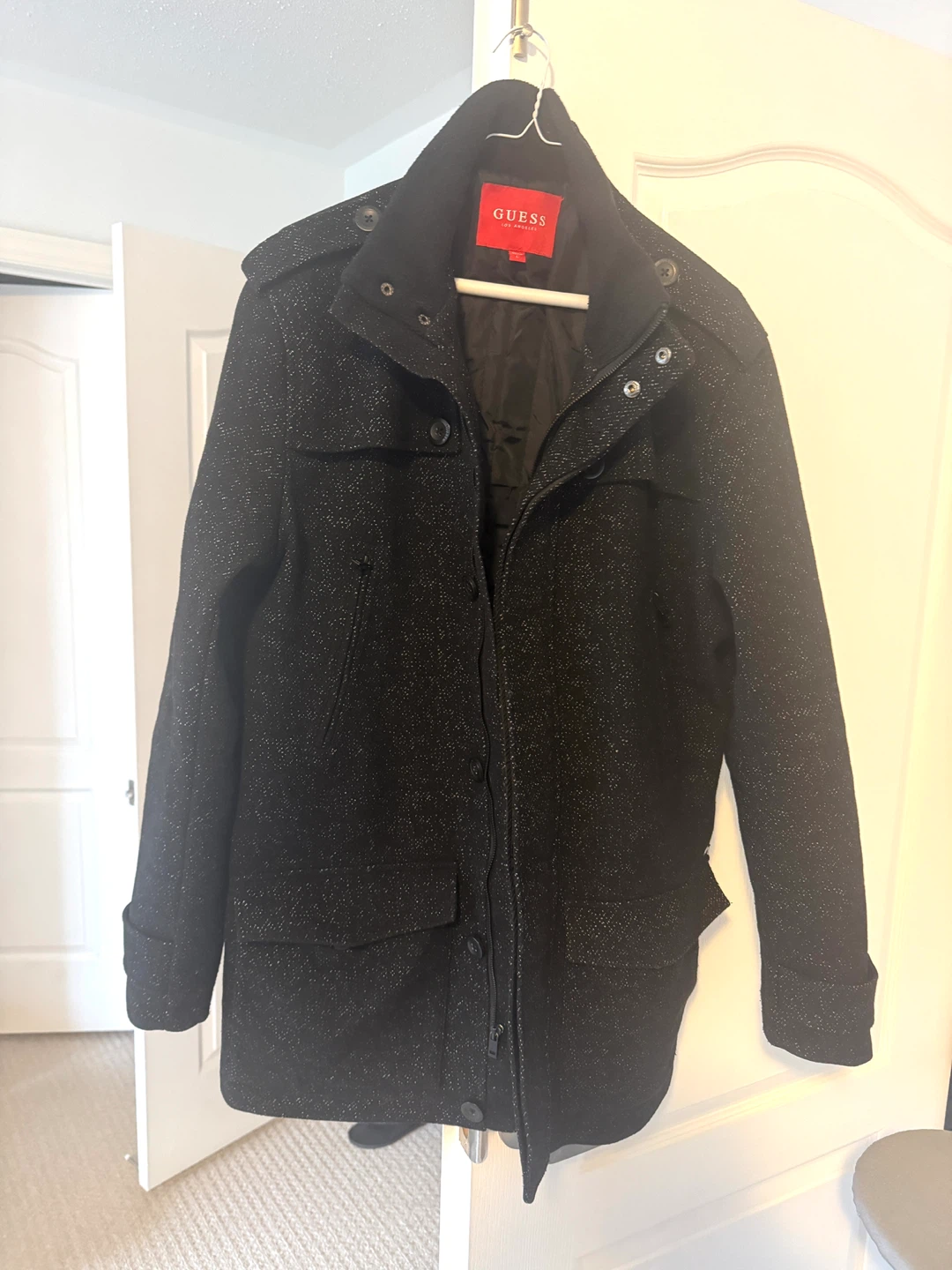 GUESS Black Wool Blend Coat - Size L