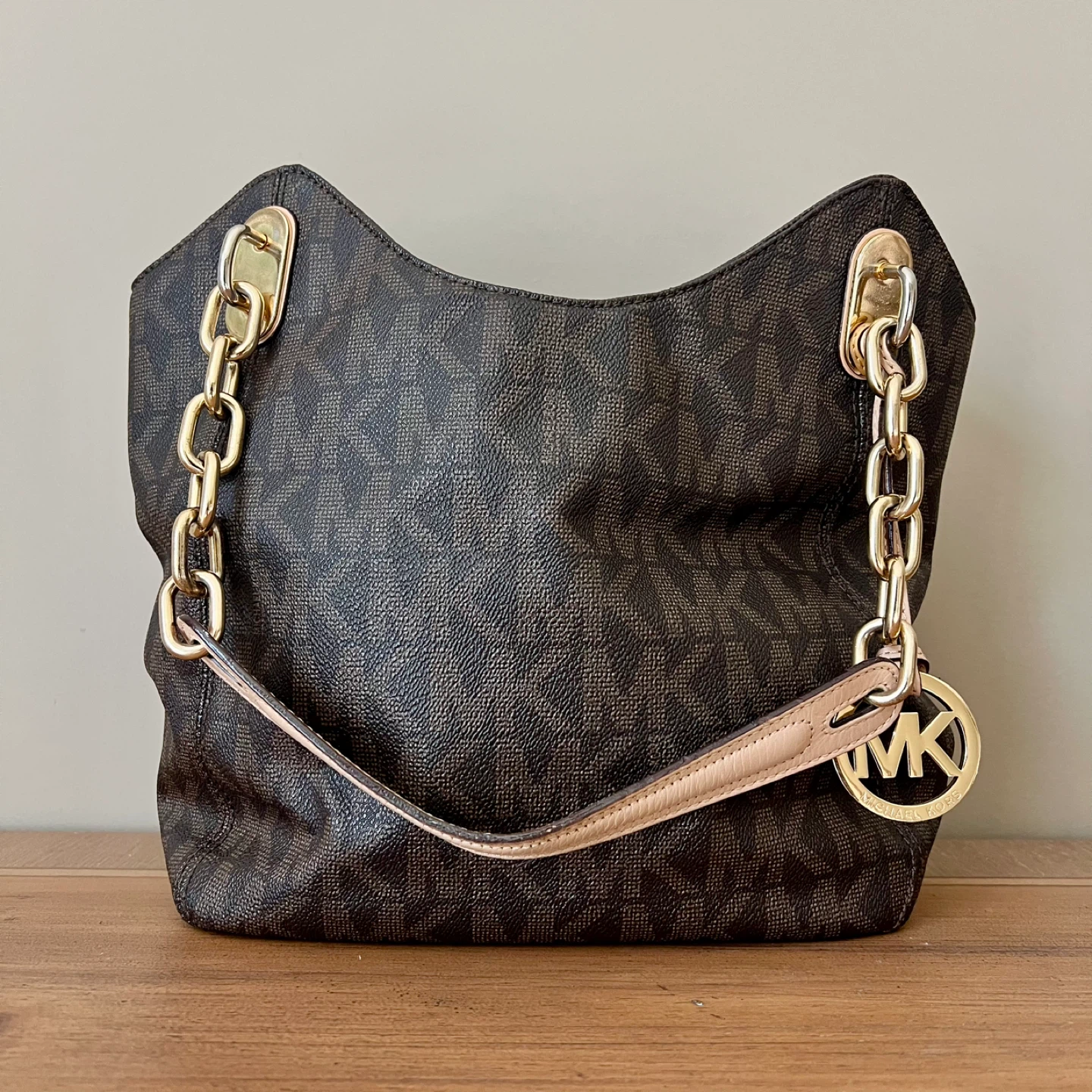 Michael Kors Brown Signature Print Chain Shoulder Bag