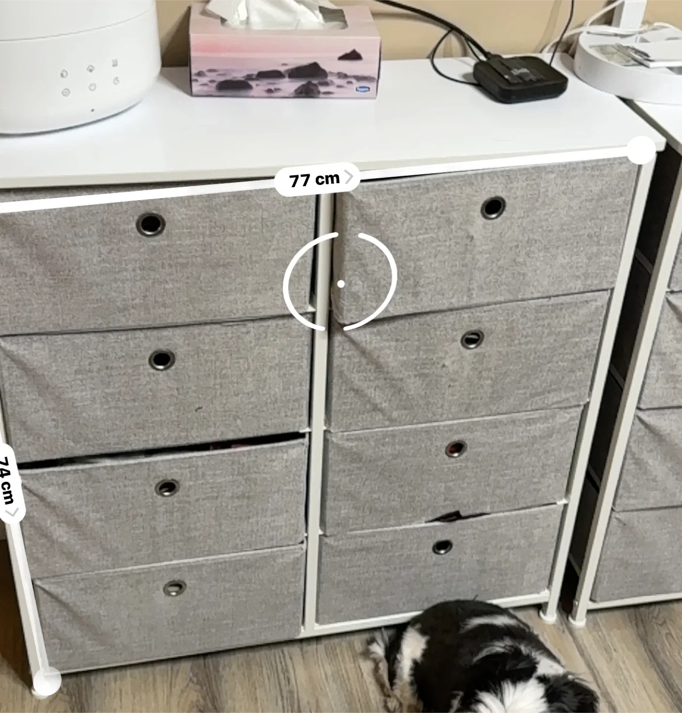 White Shelf Unit with Grey Drawers