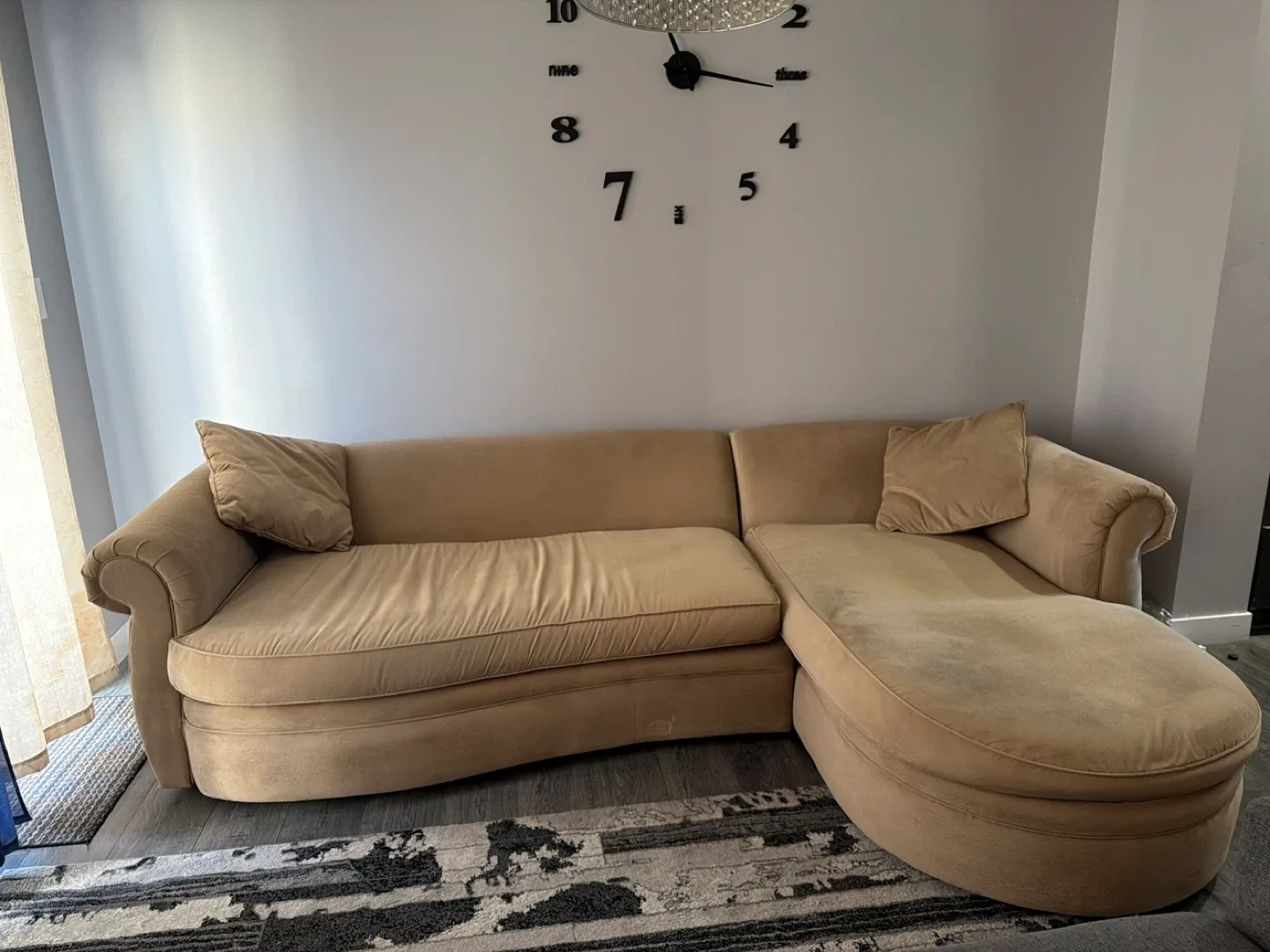 Beige Sectional Sofa with Cushions
