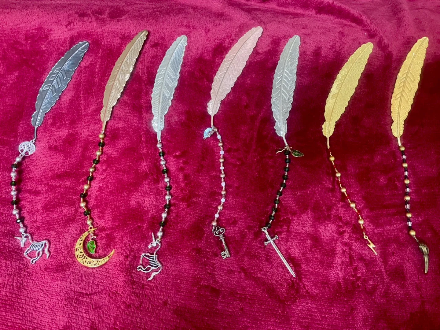 Fancy Metal Feather Bookmark with Charm image indicator(2)