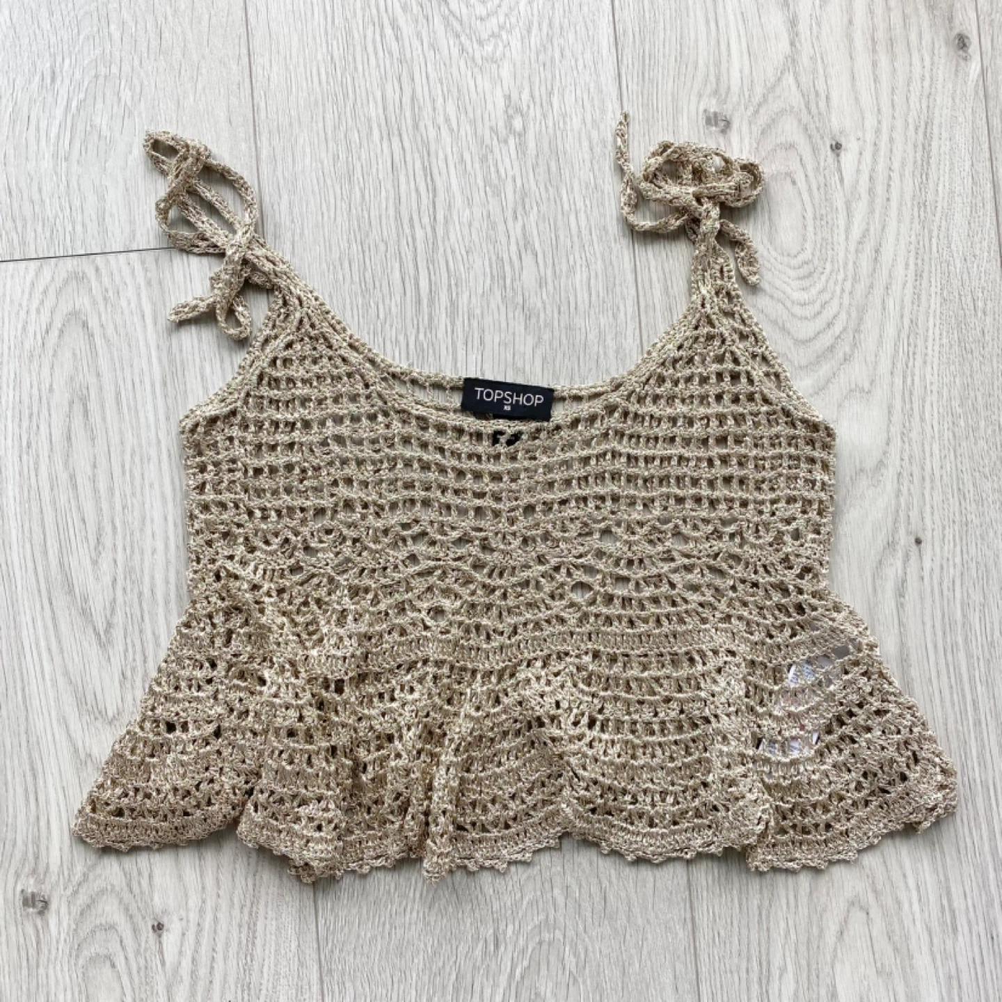 TOPSHOP Gold Crochet Crop Top (XS)