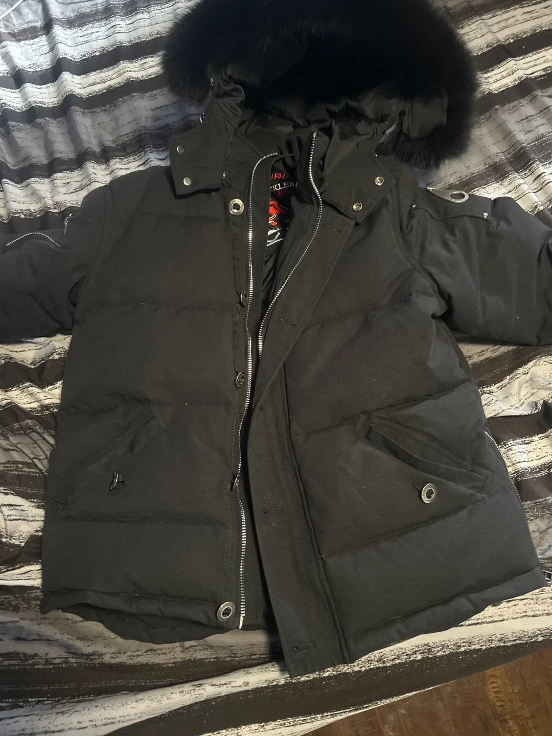 Moose Knuckles Black Down Parka - Size L