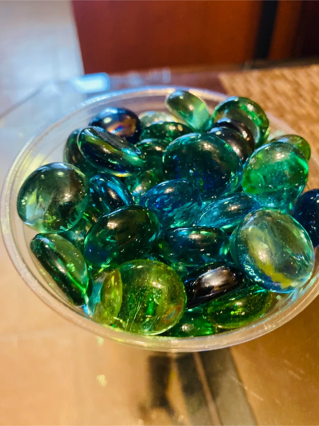 Glass of Green & Blue Decorative Glass Gems