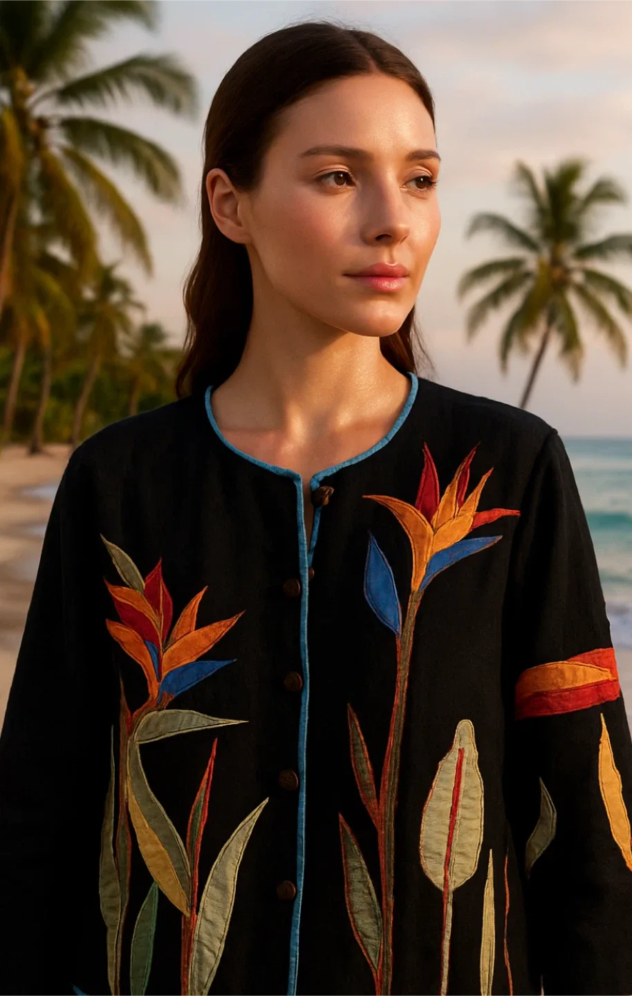 Ehtice XL Black Embroidered button down Jacket