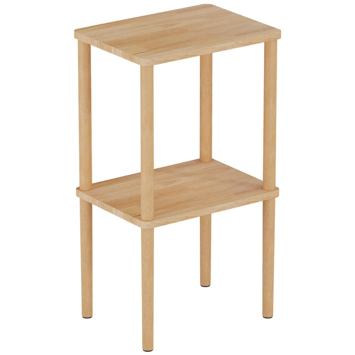 Solid Wood Side Table, 2-Tier Small End Table with Storage