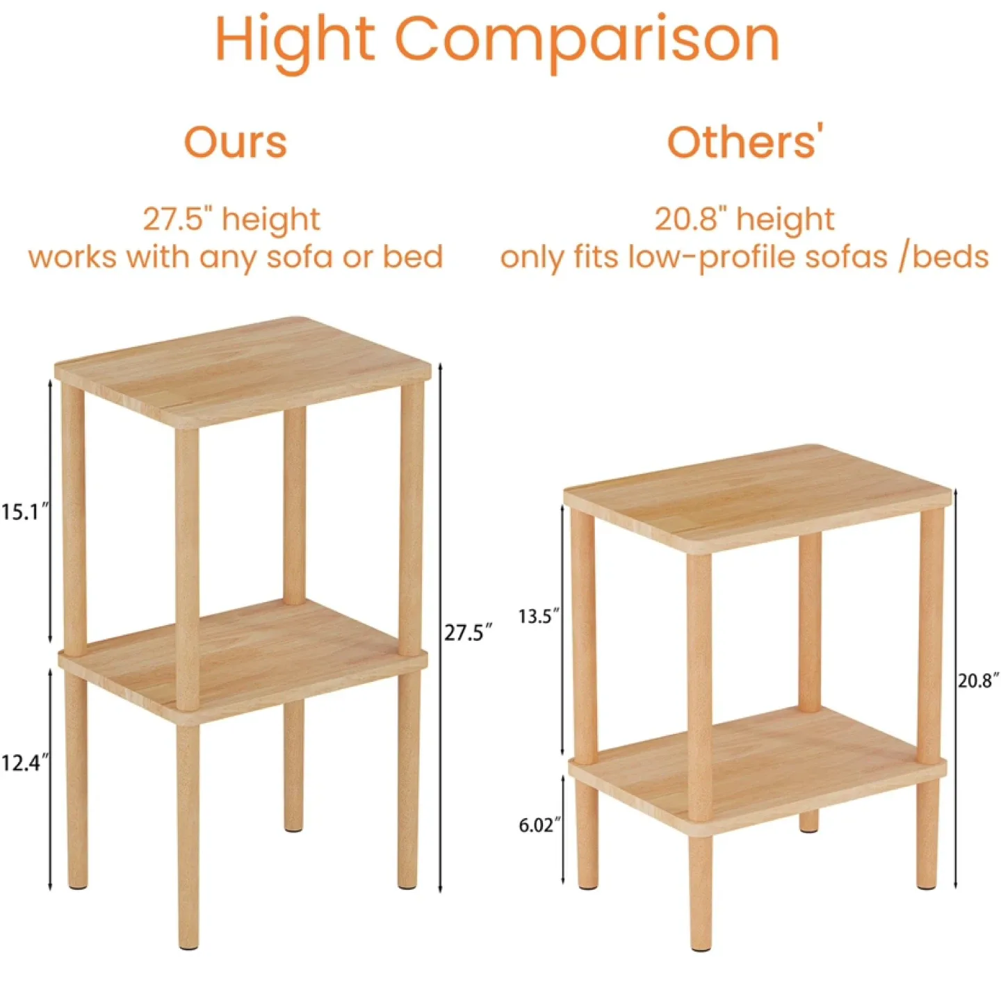 Solid Wood Side Table, 2-Tier Small End Table with Storage image indicator(6)