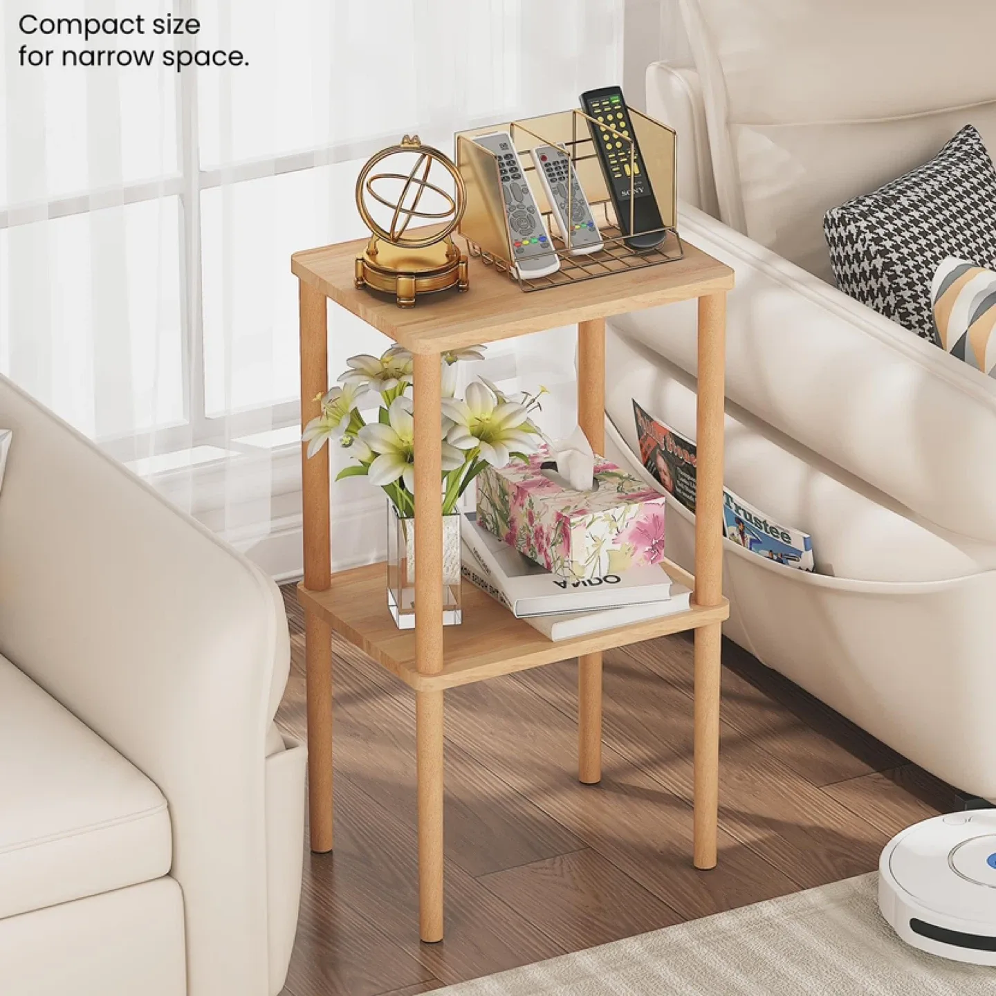Solid Wood Side Table, 2-Tier Small End Table with Storage image indicator(2)