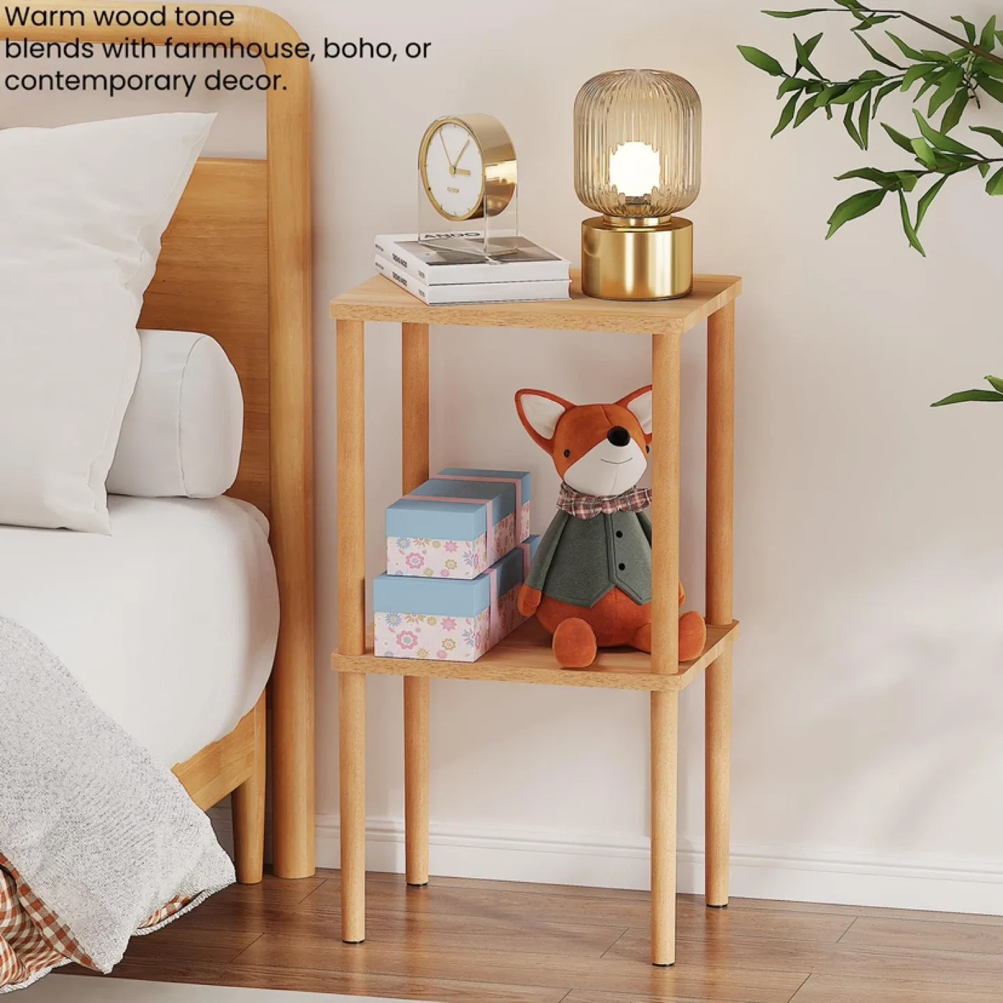 Solid Wood Side Table, 2-Tier Small End Table with Storage image indicator(4)