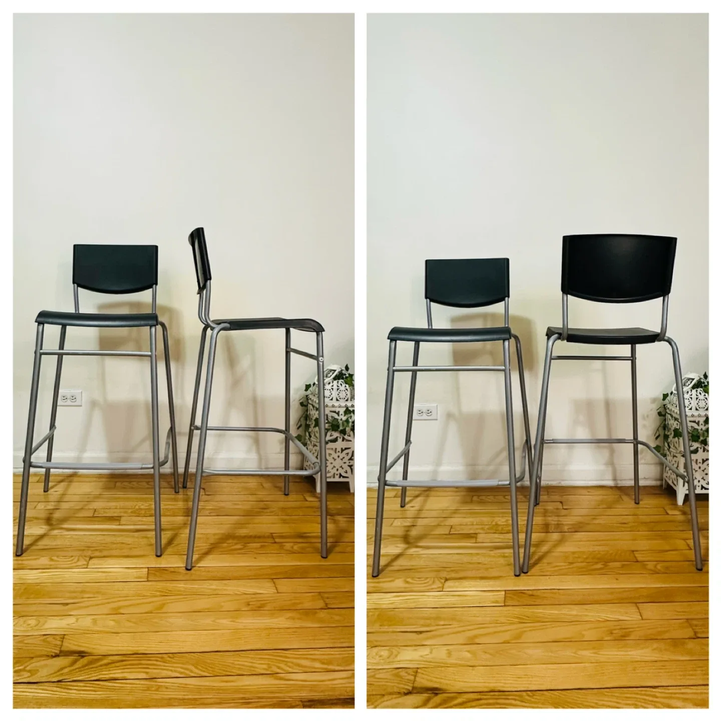 Set of 2 Modern Black Stackable Bar Stools