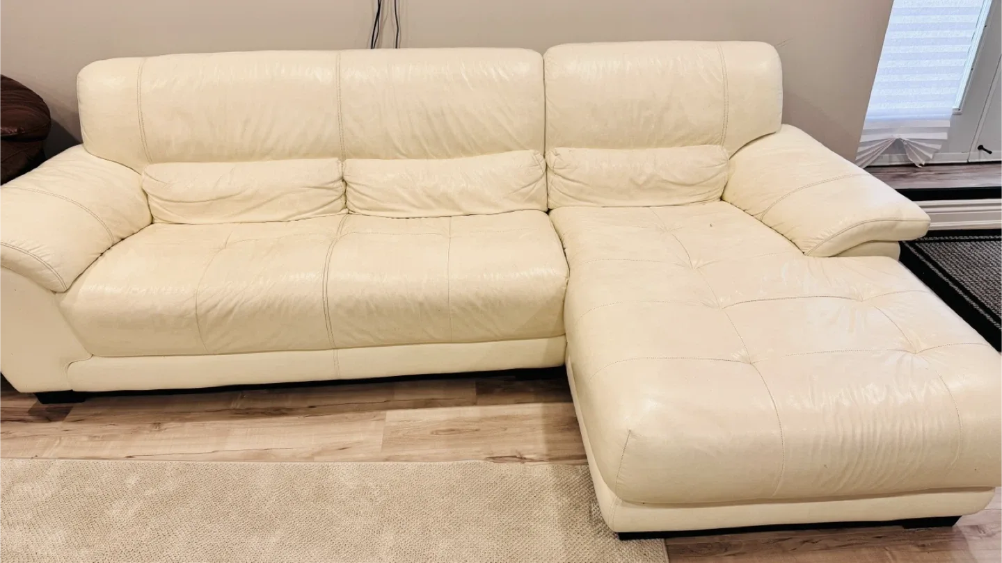 Cream Leather Sectional Sofa