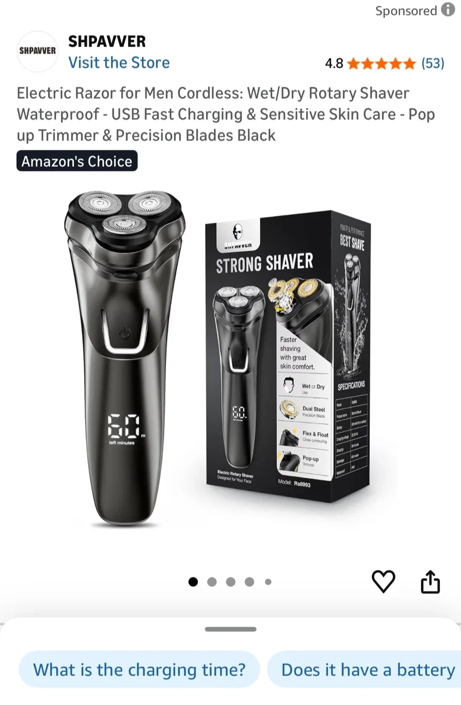 SHPAVVER Electric Rotary Shaver for Men