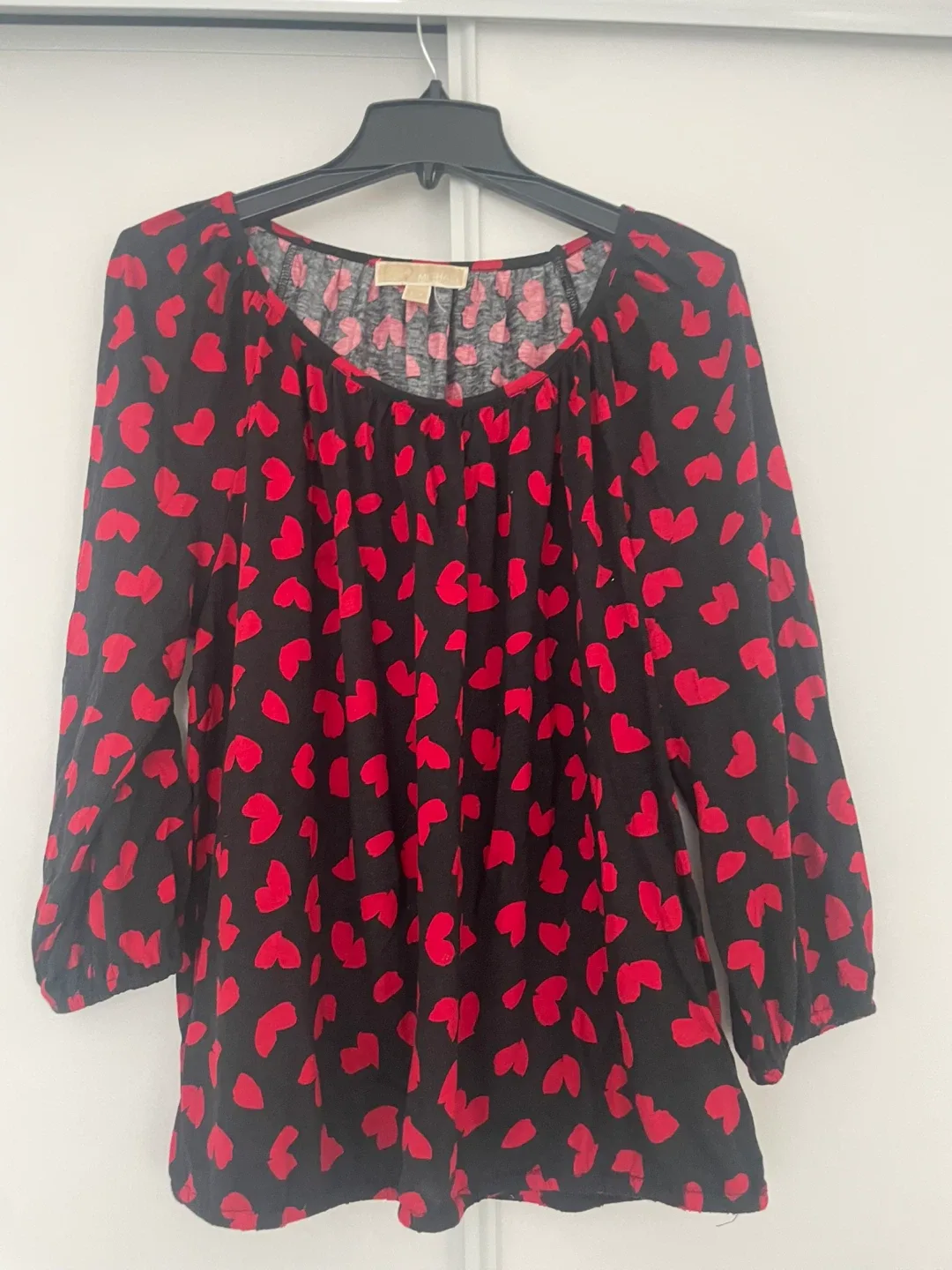 Michael Kors Black & Red Heart Print Top - Size L