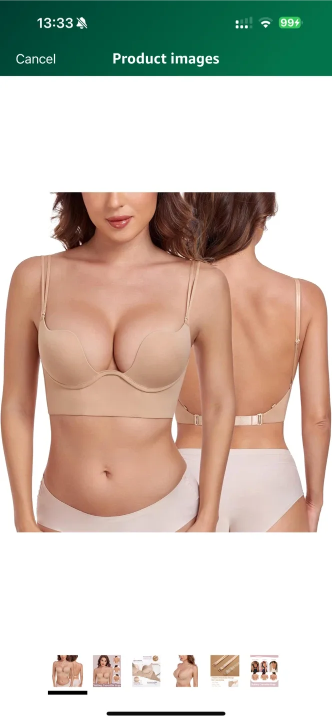 Beige Plunge U-Neckline Bra, Size 32A