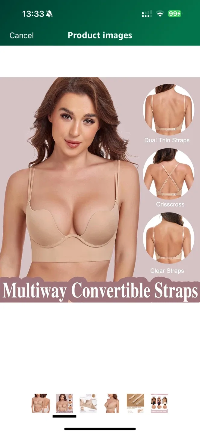 Beige Plunge U-Neckline Bra, Size 32A image indicator(2)