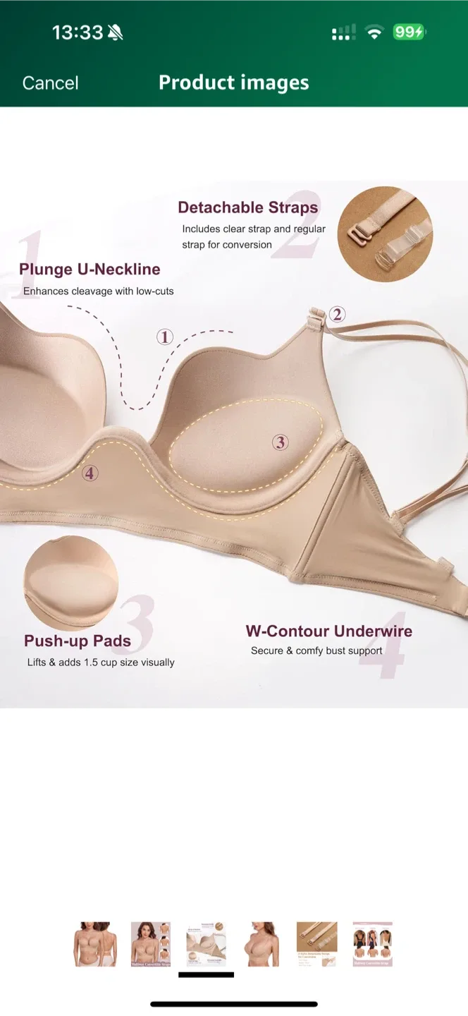 Beige Plunge U-Neckline Bra, Size 32A image indicator(3)